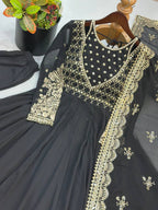 Afsana Étoile Designer Heavy Georgette Sequins Embroidered Anarkali Gown Set with 4 Meter Flair and Embroidered Dupatta