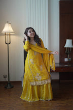 Faux Georgette Gharara Suit with Sequence Embroidery & Beads Work