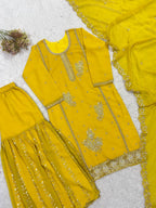 Faux Georgette Gharara Suit with Sequence Embroidery & Beads Work