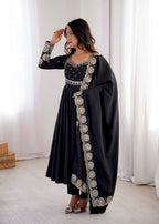 Ridhanya Roman Silk Elegant Embroidered Gown with Chanderi Dupatta