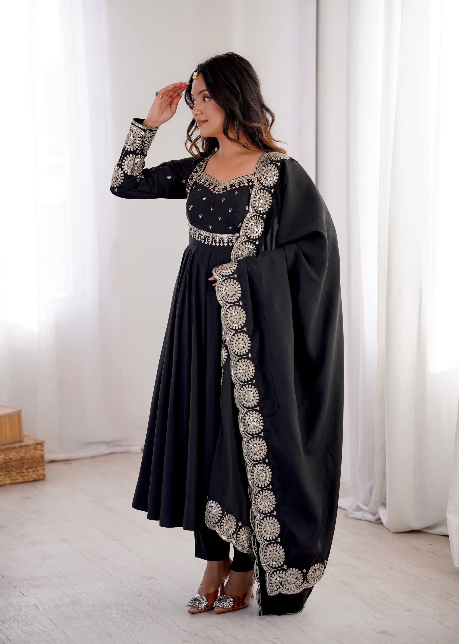 Ridhanya Roman Silk Elegant Embroidered Gown with Chanderi Dupatta