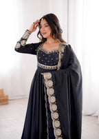 Ridhanya Roman Silk Elegant Embroidered Gown with Chanderi Dupatta