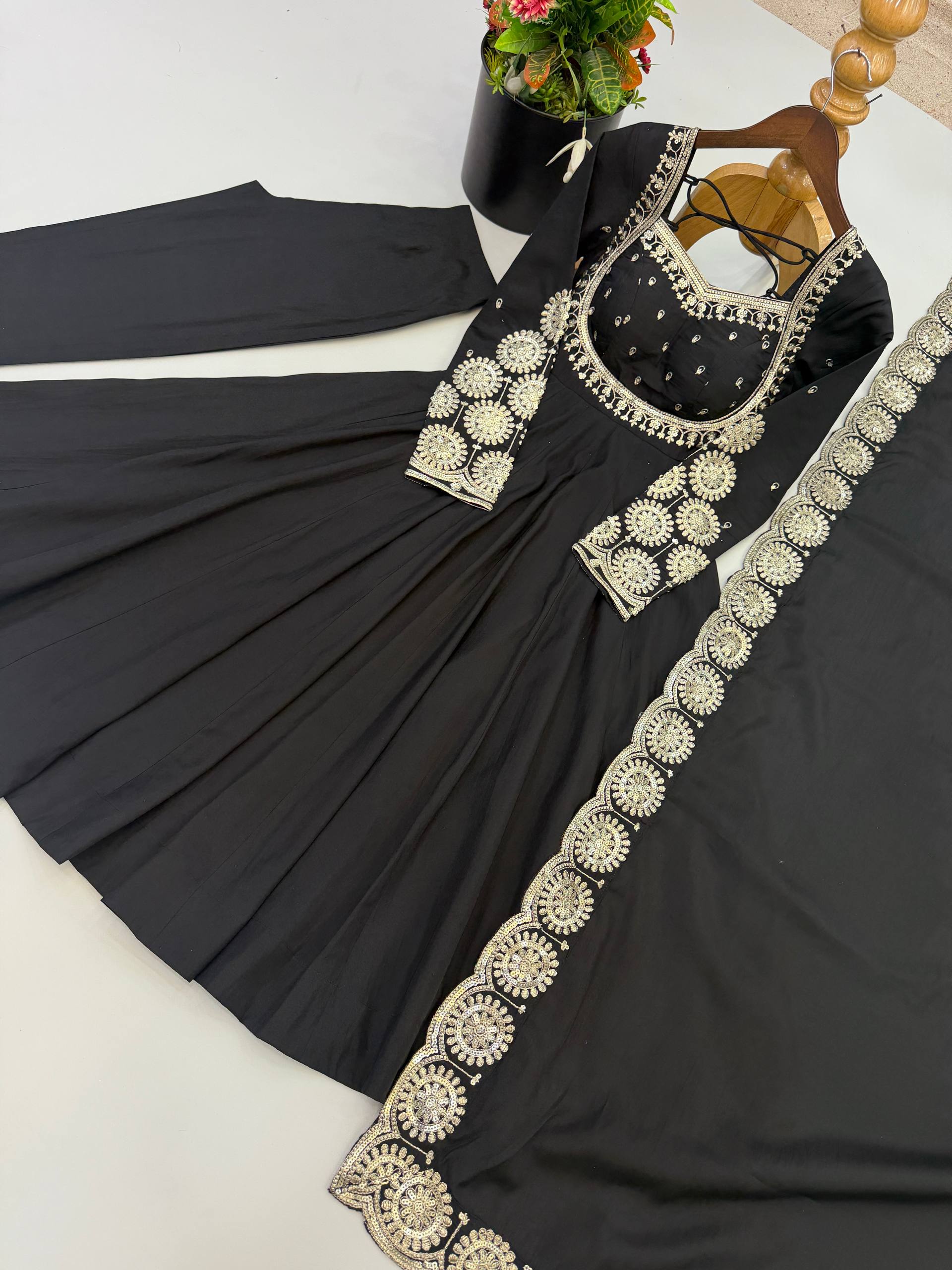 Ridhanya Roman Silk Elegant Embroidered Gown with Chanderi Dupatta