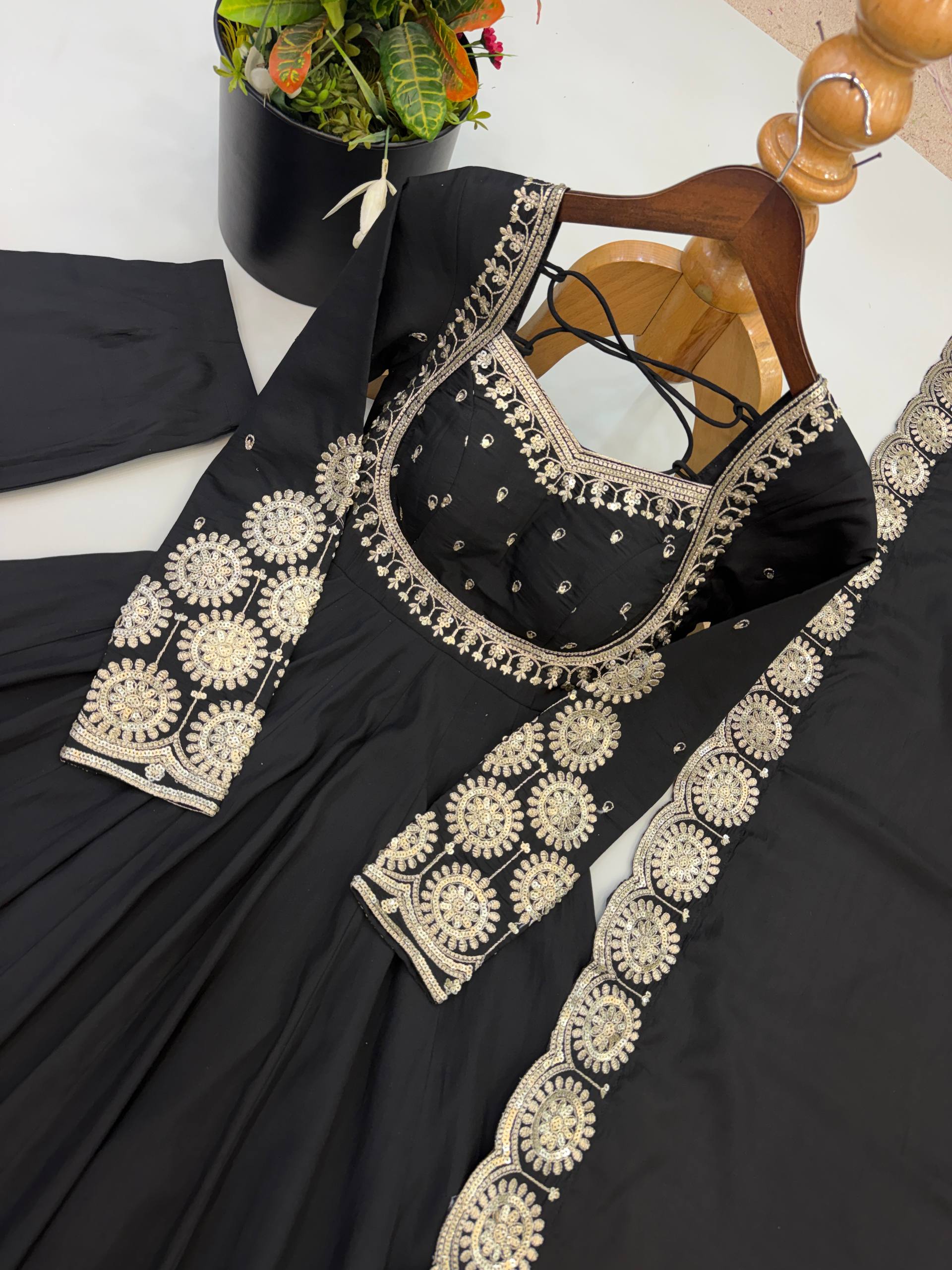 Ridhanya Roman Silk Elegant Embroidered Gown with Chanderi Dupatta