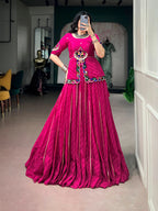 Elegant Pink Printed Georgette Lehenga with Gamthi Mirror Work Dupatta