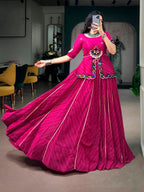 Elegant Pink Printed Georgette Lehenga with Gamthi Mirror Work Dupatta