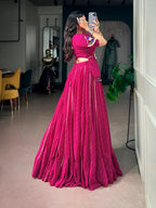 Elegant Pink Printed Georgette Lehenga with Gamthi Mirror Work Dupatta
