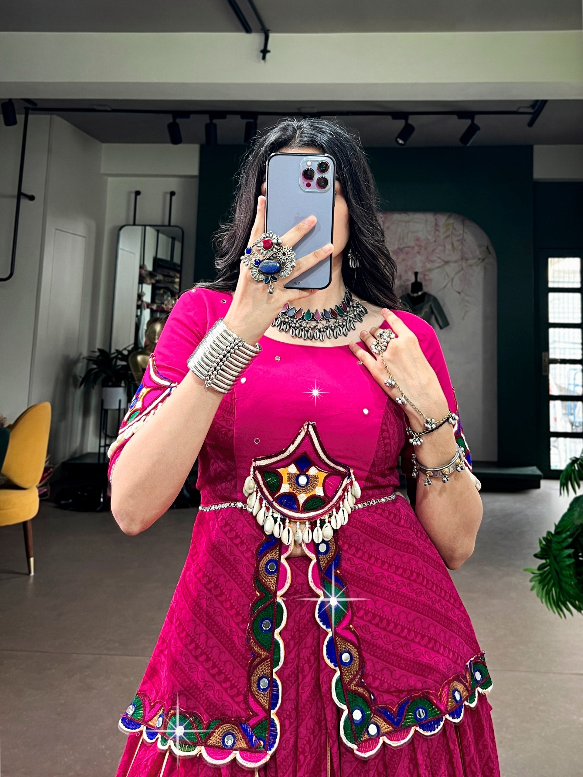 Elegant Pink Printed Georgette Lehenga with Gamthi Mirror Work Dupatta