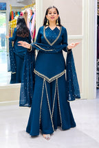 Zarelle Noor Designer Heavy Roman Glass Mirror Work Palazzo Suit Set with Chanderi Silk Moti Dupatta