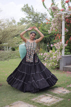 Rangvisha Designer Kora Cotton Navratri Lehenga Choli with 12 Meter Flair & Kutchi Patchwork Blouse