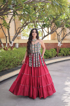 Rangvisha Designer Kora Cotton Navratri Lehenga Choli with 12 Meter Flair & Kutchi Patchwork Blouse