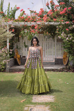 Rangvisha Designer Kora Cotton Navratri Lehenga Choli with 12 Meter Flair & Kutchi Patchwork Blouse