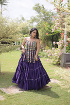 Rangvisha Designer Kora Cotton Navratri Lehenga Choli with 12 Meter Flair & Kutchi Patchwork Blouse