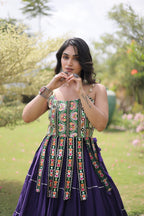 Rangvisha Designer Kora Cotton Navratri Lehenga Choli with 12 Meter Flair & Kutchi Patchwork Blouse