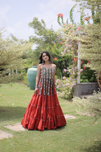Rangvisha Designer Kora Cotton Navratri Lehenga Choli with 12 Meter Flair & Kutchi Patchwork Blouse