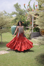 Rangvisha Designer Kora Cotton Navratri Lehenga Choli with 12 Meter Flair & Kutchi Patchwork Blouse