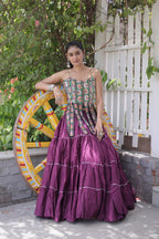 Rangvisha Designer Kora Cotton Navratri Lehenga Choli with 12 Meter Flair & Kutchi Patchwork Blouse