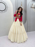 Navratri Special Pure Cotton Handcrafted Lehenga Choli with Real Kodi Work, Gamthi Embroidery and Heavy Ribbon Work 9 Metre Lehenga