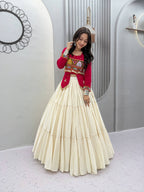 Navratri Special Pure Cotton Handcrafted Lehenga Choli with Real Kodi Work, Gamthi Embroidery and Heavy Ribbon Work 9 Metre Lehenga