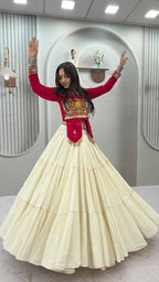 Navratri Special Pure Cotton Handcrafted Lehenga Choli with Real Kodi Work, Gamthi Embroidery and Heavy Ribbon Work 9 Metre Lehenga