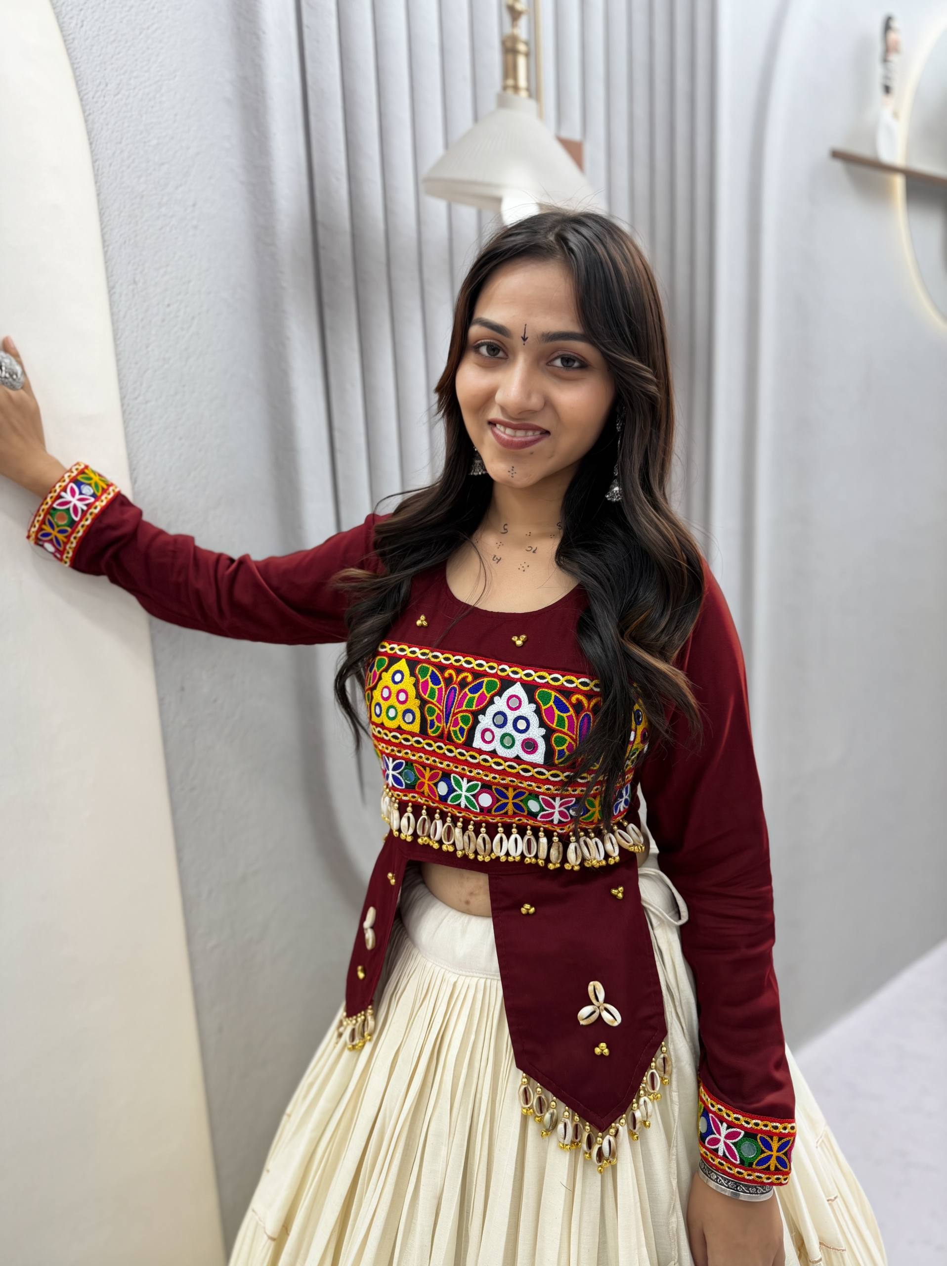 Navratri Special Pure Cotton Handcrafted Lehenga Choli with Real Kodi Work, Gamthi Embroidery and Heavy Ribbon Work 9 Metre Lehenga