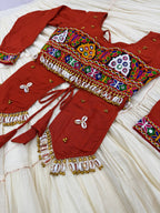 Navratri Special Pure Cotton Handcrafted Lehenga Choli with Real Kodi Work, Gamthi Embroidery and Heavy Ribbon Work 9 Metre Lehenga