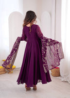 Mrunalini Faux Georgette Khatli Work Gown with Bottom & Embroidered Dupatta Set