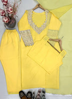 Vaidehi Heavy Fendy Silk Embroidered Coding Sequins Kurti with Palazzo, Choli & Dupatta Set