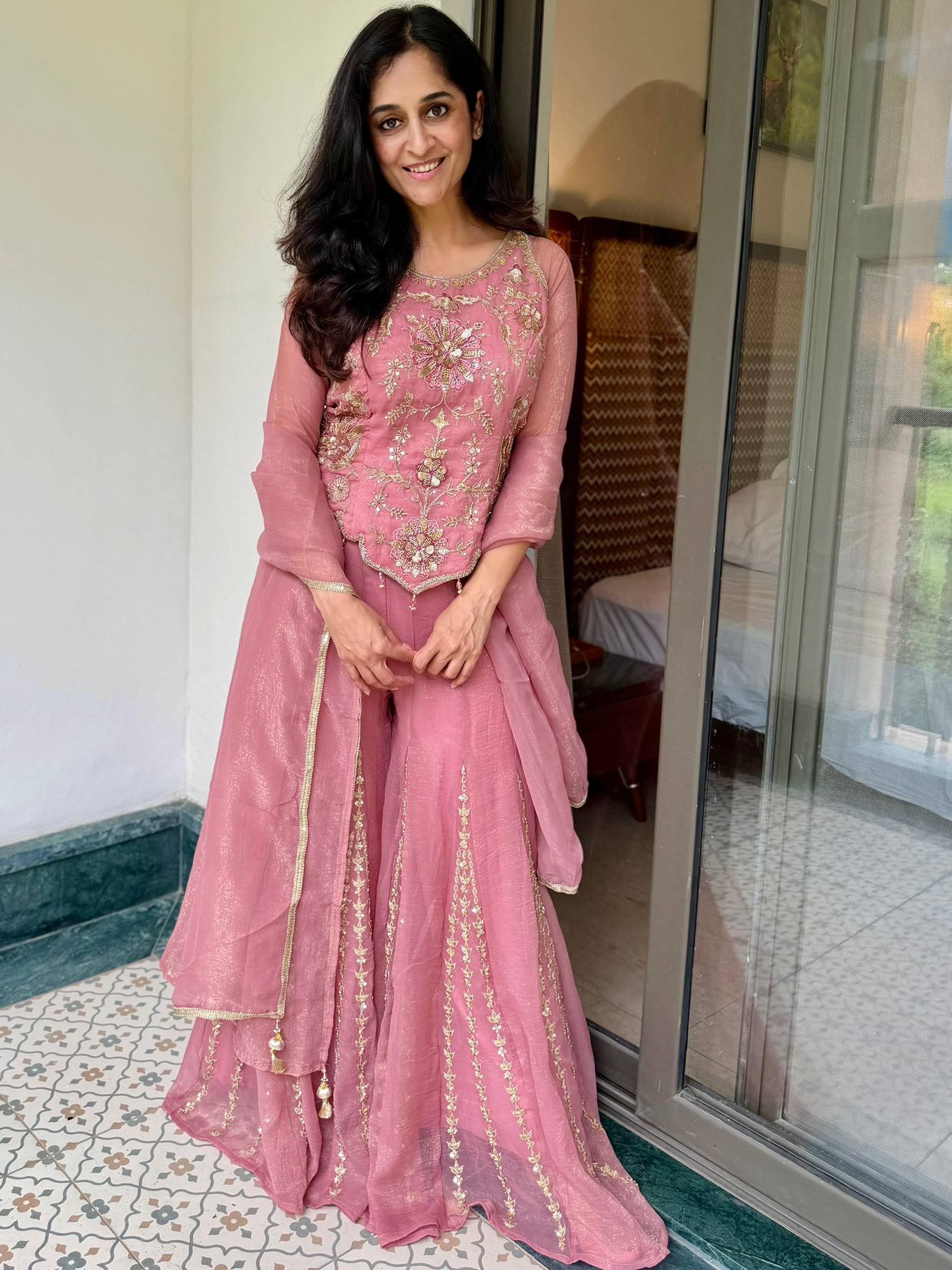 Latest Trend Fendy Silk Sharara Plazzo Suit for Women with Embroidery Codding, Sequin Work, Full Sleeve Kurta & Lace Dupatta