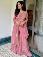 Latest Trend Fendy Silk Sharara Plazzo Suit for Women with Embroidery Codding, Sequin Work, Full Sleeve Kurta & Lace Dupatta