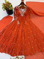 Noorelle Luxe Designer 7 Meter Flared Faux Georgette Gown with Dupatta