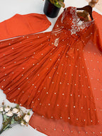 Noorelle Luxe Designer 7 Meter Flared Faux Georgette Gown with Dupatta
