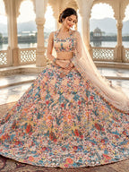 Designer Multi-Thread Embroidered Soft Net Lehenga Choli Set with Voluminous Flared Skirt