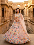 Designer Multi-Thread Embroidered Soft Net Lehenga Choli Set with Voluminous Flared Skirt