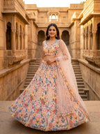 Designer Multi-Thread Embroidered Soft Net Lehenga Choli Set with Voluminous Flared Skirt