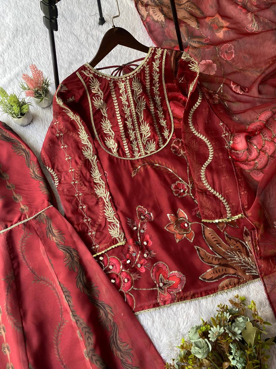 Soft Organza Sharara Set with Real Mirror & Sequence Embroidery Work