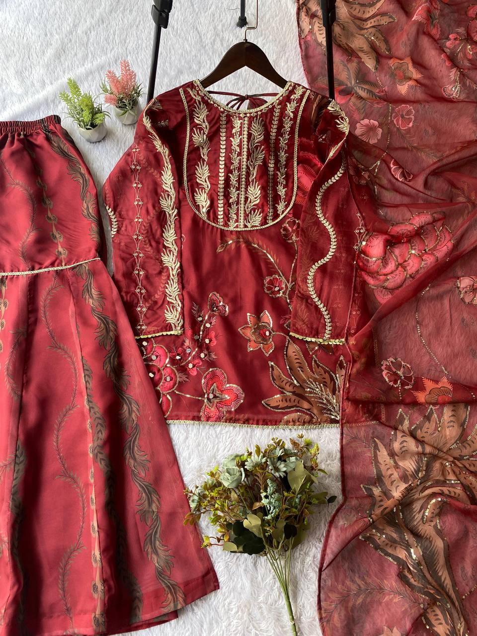 Soft Organza Sharara Set with Real Mirror & Sequence Embroidery Work