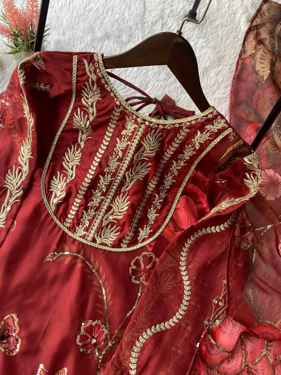 Soft Organza Sharara Set with Real Mirror & Sequence Embroidery Work