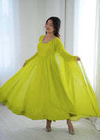 Aarika Heavy Faux Georgette Kali Cut Gown with Pant & Lace Border Dupatta