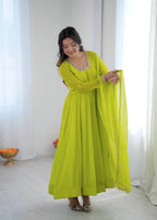 Aarika Heavy Faux Georgette Kali Cut Gown with Pant & Lace Border Dupatta