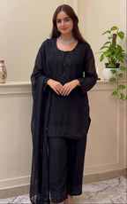 Heavy Fandy Silk Suit with Embroidery Beads Work & Moti Dupatta