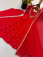 Designer Roman Silk Gown with Real Mirror Embroidery and Dupatta