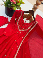 Designer Roman Silk Gown with Real Mirror Embroidery and Dupatta