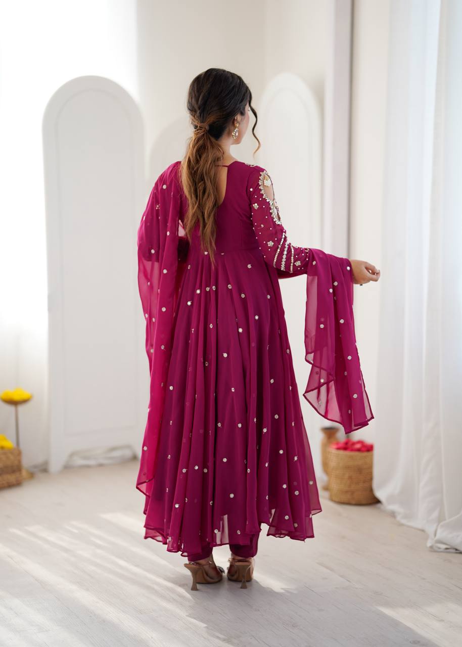 Noorelle Luxe Designer 7 Meter Flared Faux Georgette Gown with Dupatta