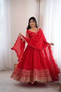 Designer Fendy Silk Gown Set with Heavy Embroidery Codding & Sequin Work, Full Sleeve Gown, Micro Cotton Pant and Matching Dupatta