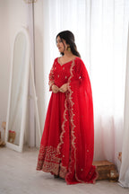 Designer Fendy Silk Gown Set with Heavy Embroidery Codding & Sequin Work, Full Sleeve Gown, Micro Cotton Pant and Matching Dupatta