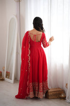 Designer Fendy Silk Gown Set with Heavy Embroidery Codding & Sequin Work, Full Sleeve Gown, Micro Cotton Pant and Matching Dupatta