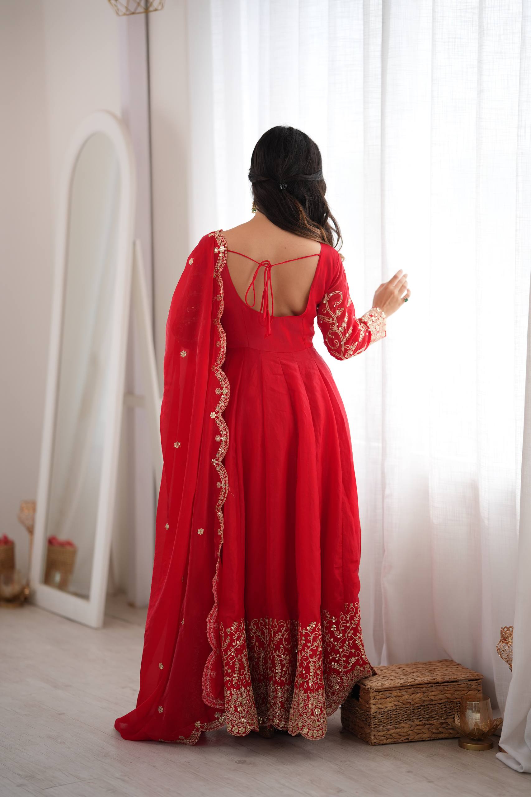 Designer Fendy Silk Gown Set with Heavy Embroidery Codding & Sequin Work, Full Sleeve Gown, Micro Cotton Pant and Matching Dupatta