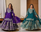 Designer Chinnon Silk Lehenga Choli Set with Embroidery & Sequins