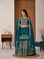 Designer Chinnon Silk Lehenga Choli Set with Embroidery & Sequins